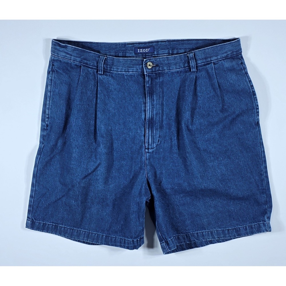 IZOD Men's Pleated Denim Shorts Blue Medium Wash 100% Cotton Size 38